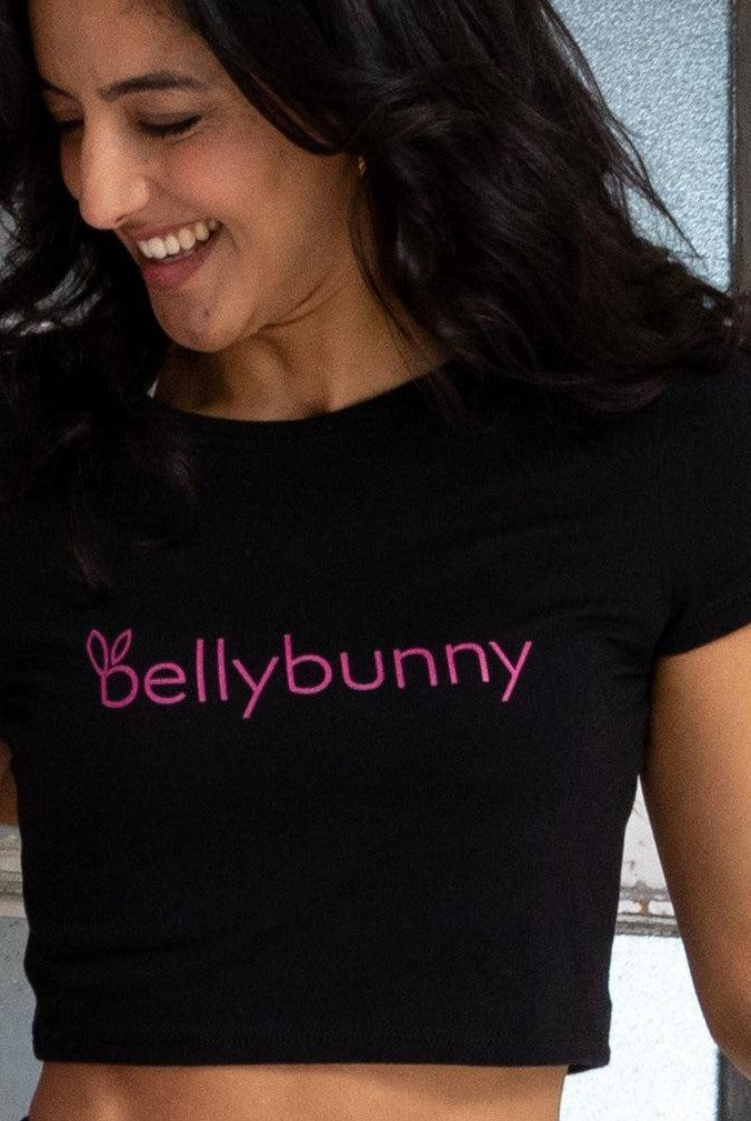 Bellybunny-Women’s Crop Top-Black with pink logo