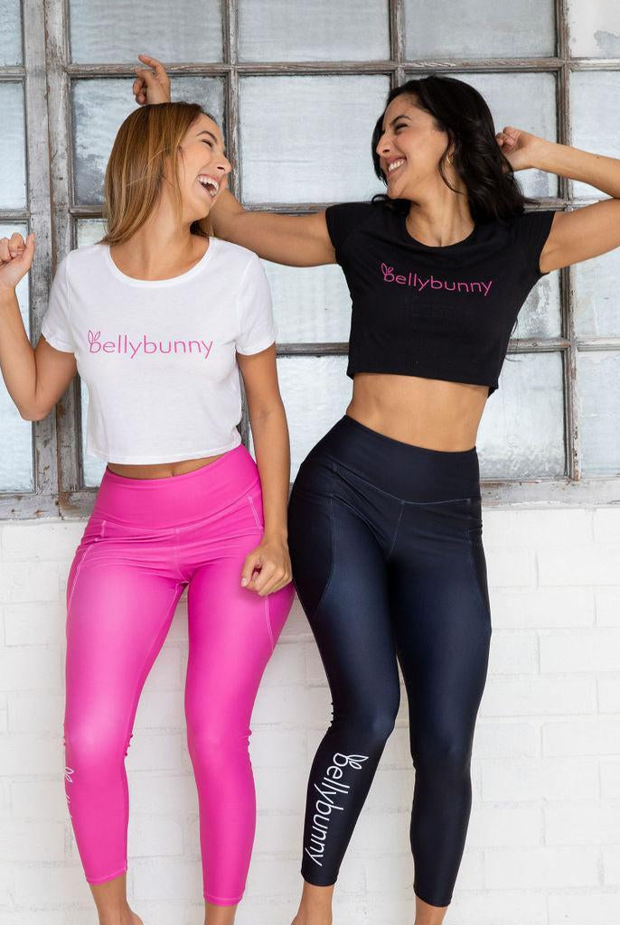 Bellybunny-Women’s Crop Tops-black with pink logo and white with pink logo