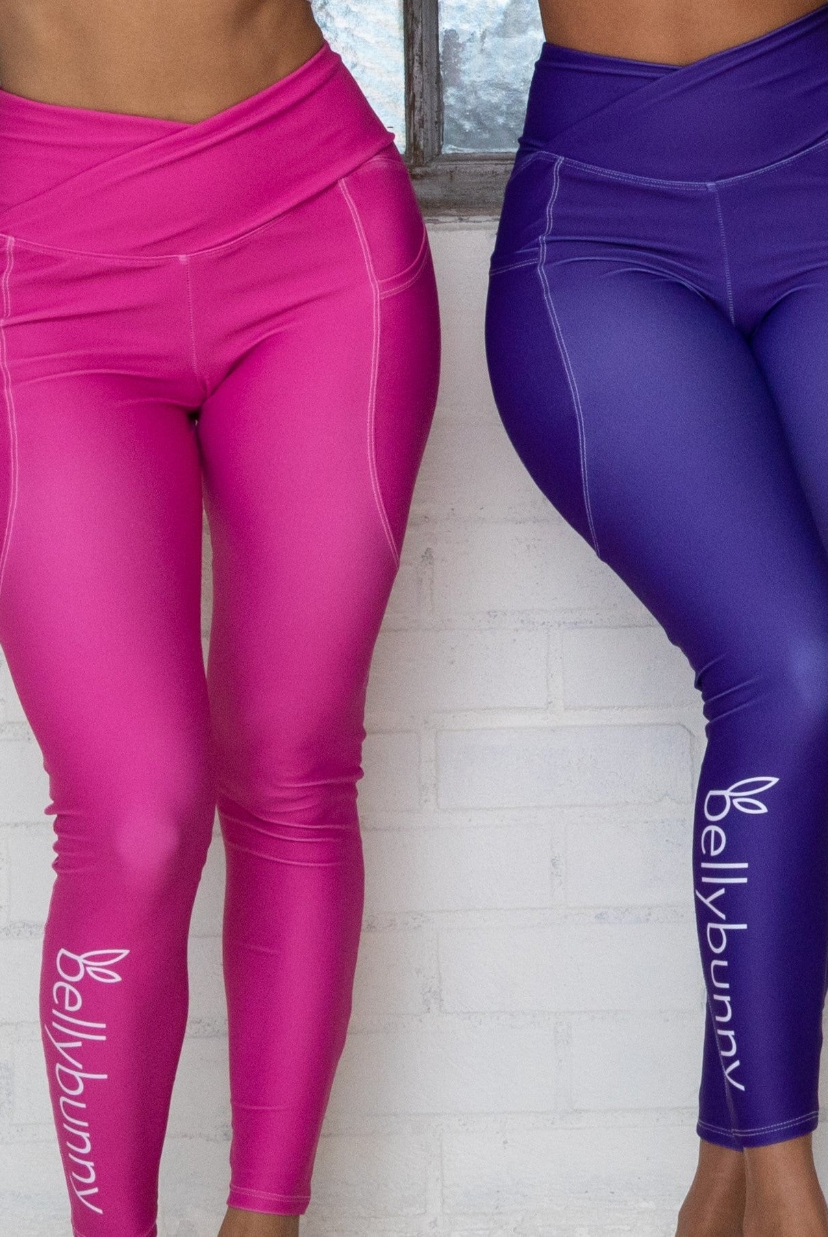 Bellybunny-Women's Crossover Leggings-Purple with White Logo