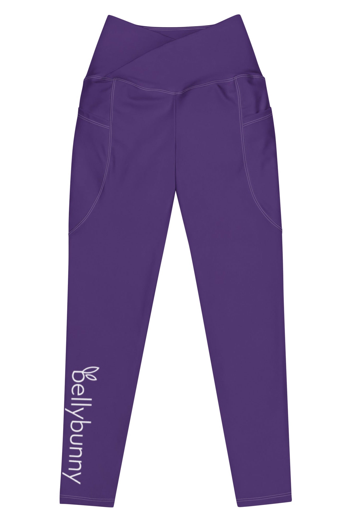 Bellybunny-Women's Crossover Leggings-Purple with White Logo