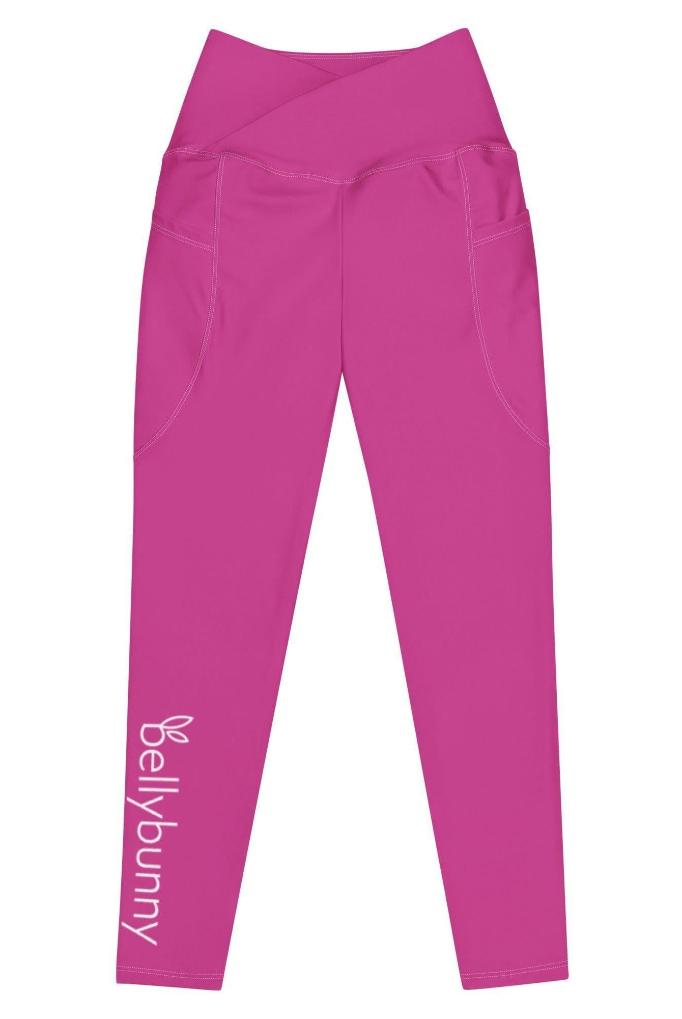 Bellybunny-Women's Crossover Leggings-Pink with White Logo