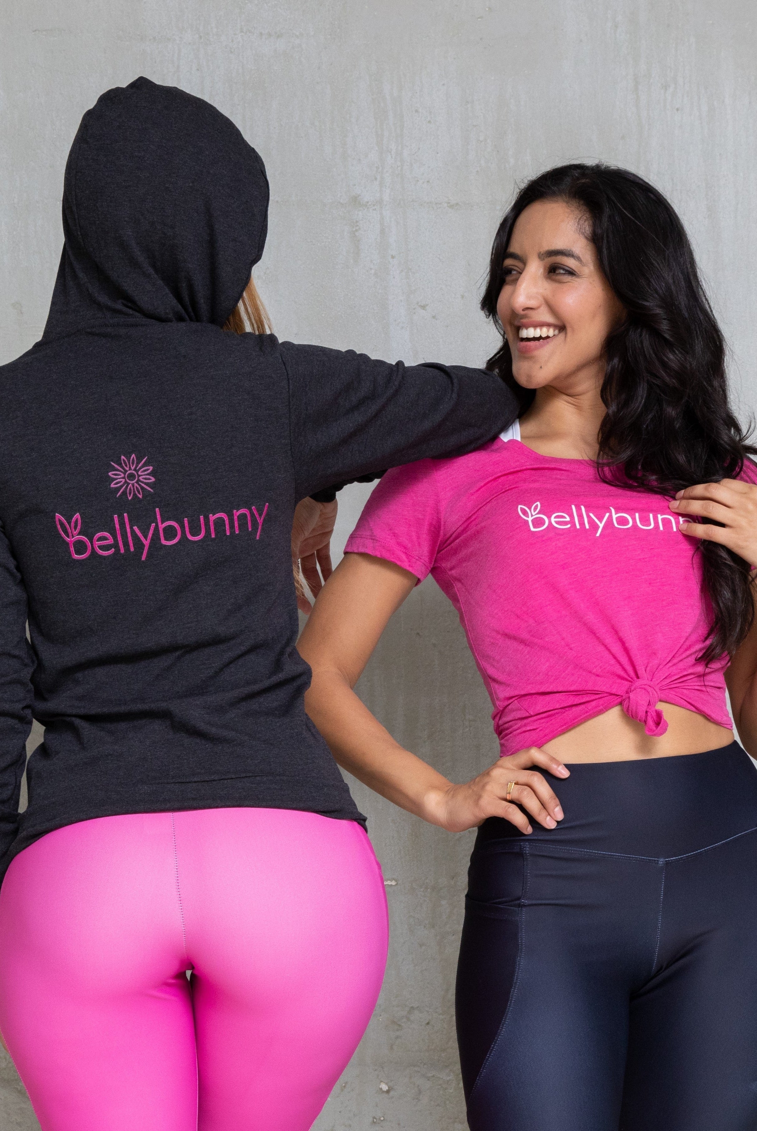 Bellybunny Women's Zip-Up Hoodie-Charcoal black Triblend-pink logo