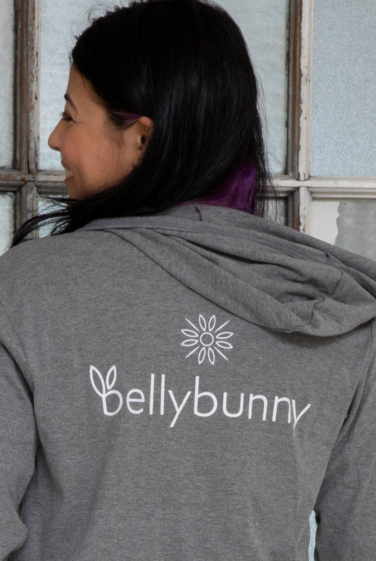 Bellybunny-Women's Zip-Up Hoodie- grey with white logo