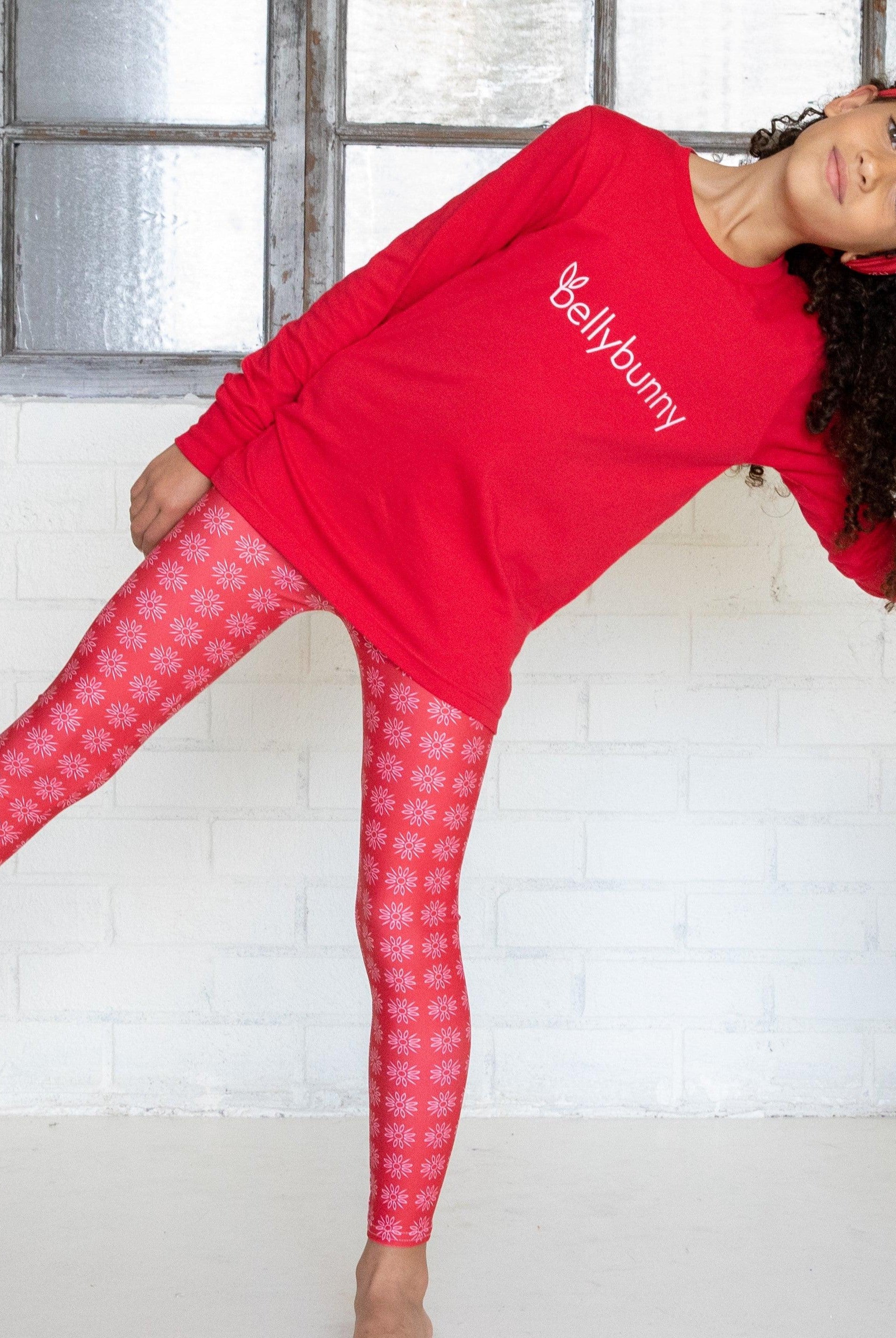 Bellybunny-Youth Leggings-red with sun pattern