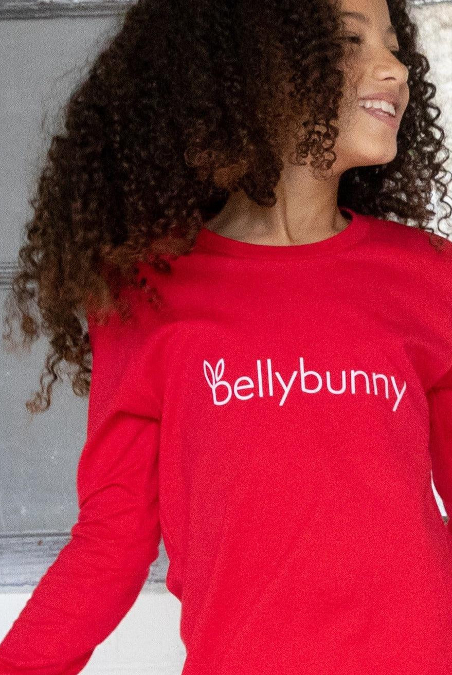 Bellybunny-Youth Long Sleeve T-Shirt-red with white logo