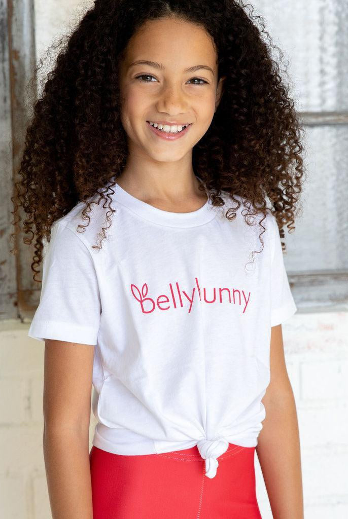 Bellybunny-Youth Short Sleeve T-Shirt-White with red logo