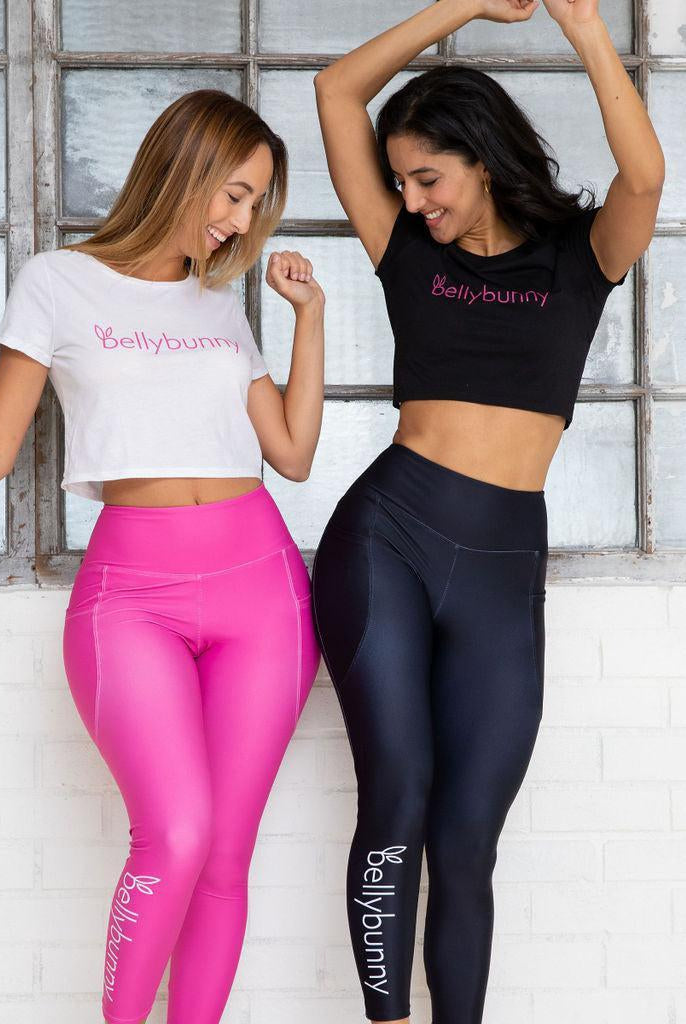 Bellybunny-Women’s Crop Tops-black with pink logo and white with pink logoBellybunny Crop top  black with Pink Logo