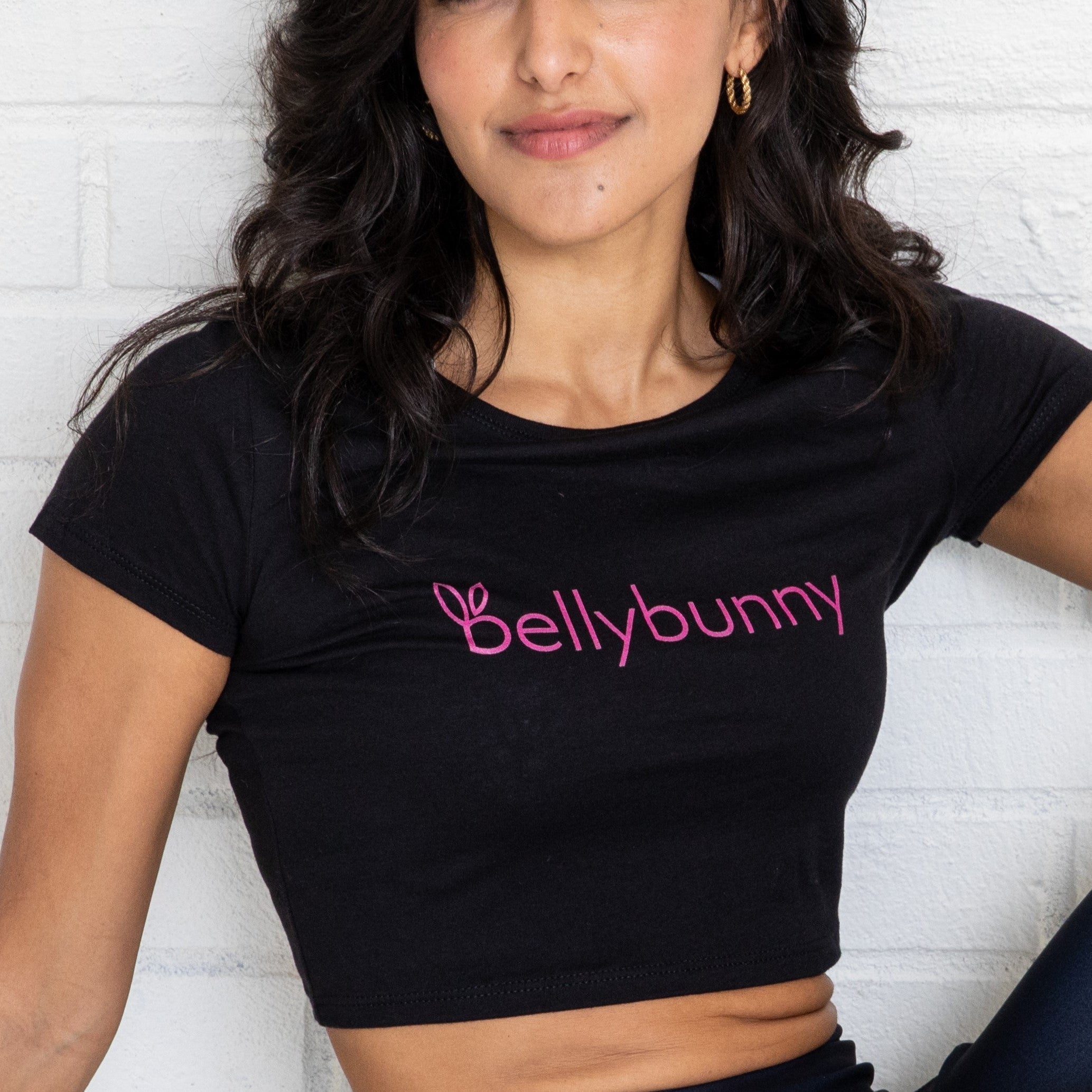 Bellybunny-Women’s Crop Top-Black with pink logo
