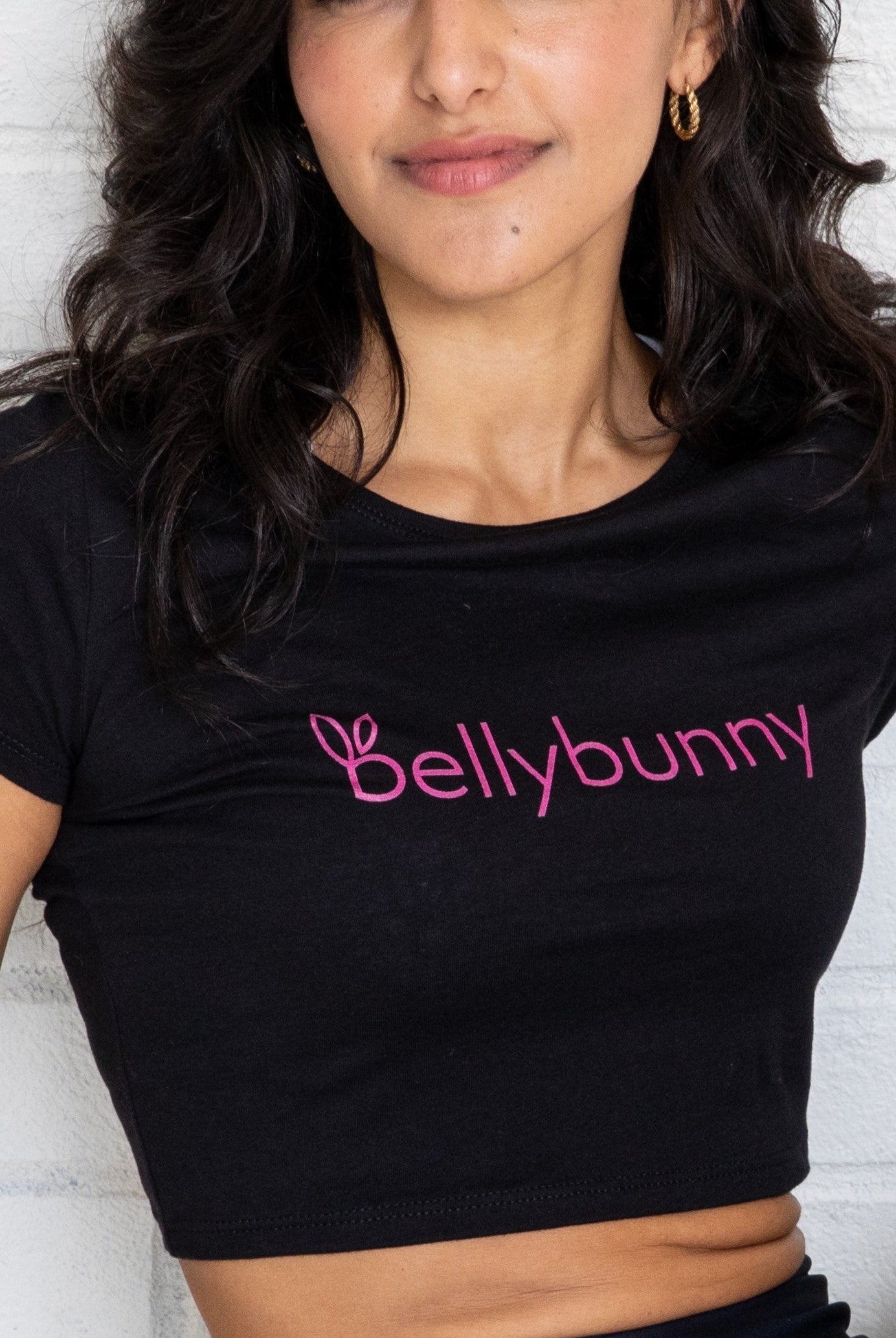 Bellybunny-Women’s Crop Top-Black with pink logo
