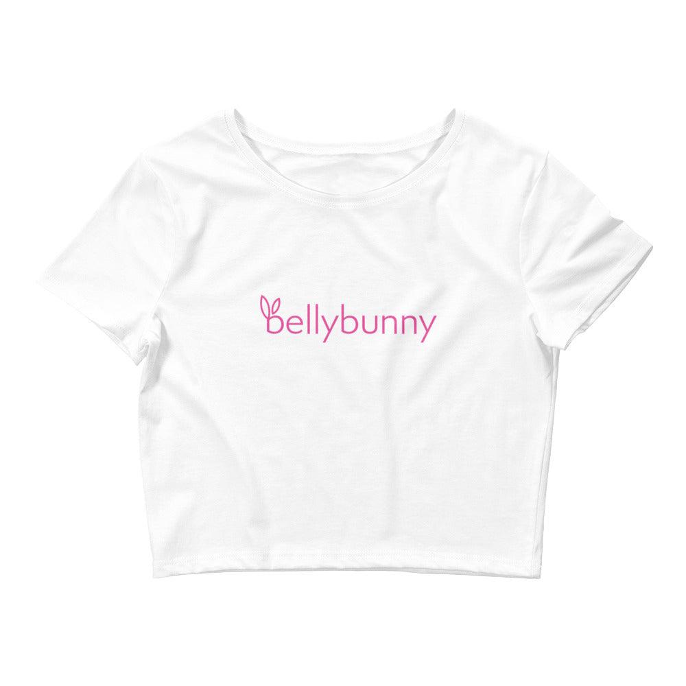 Bellybunny-Women’s Crop Top-white with pink logo