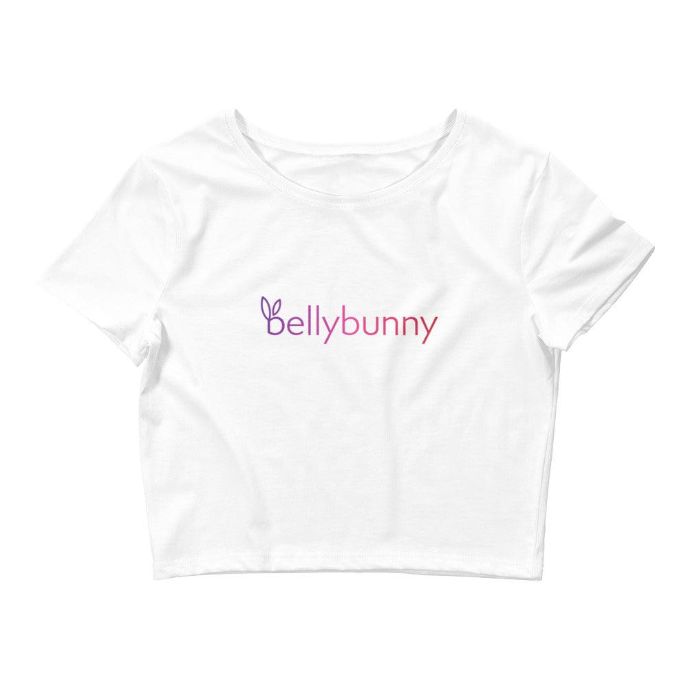 Bellybunny-Women’s Crop Top-White with rainbow logo