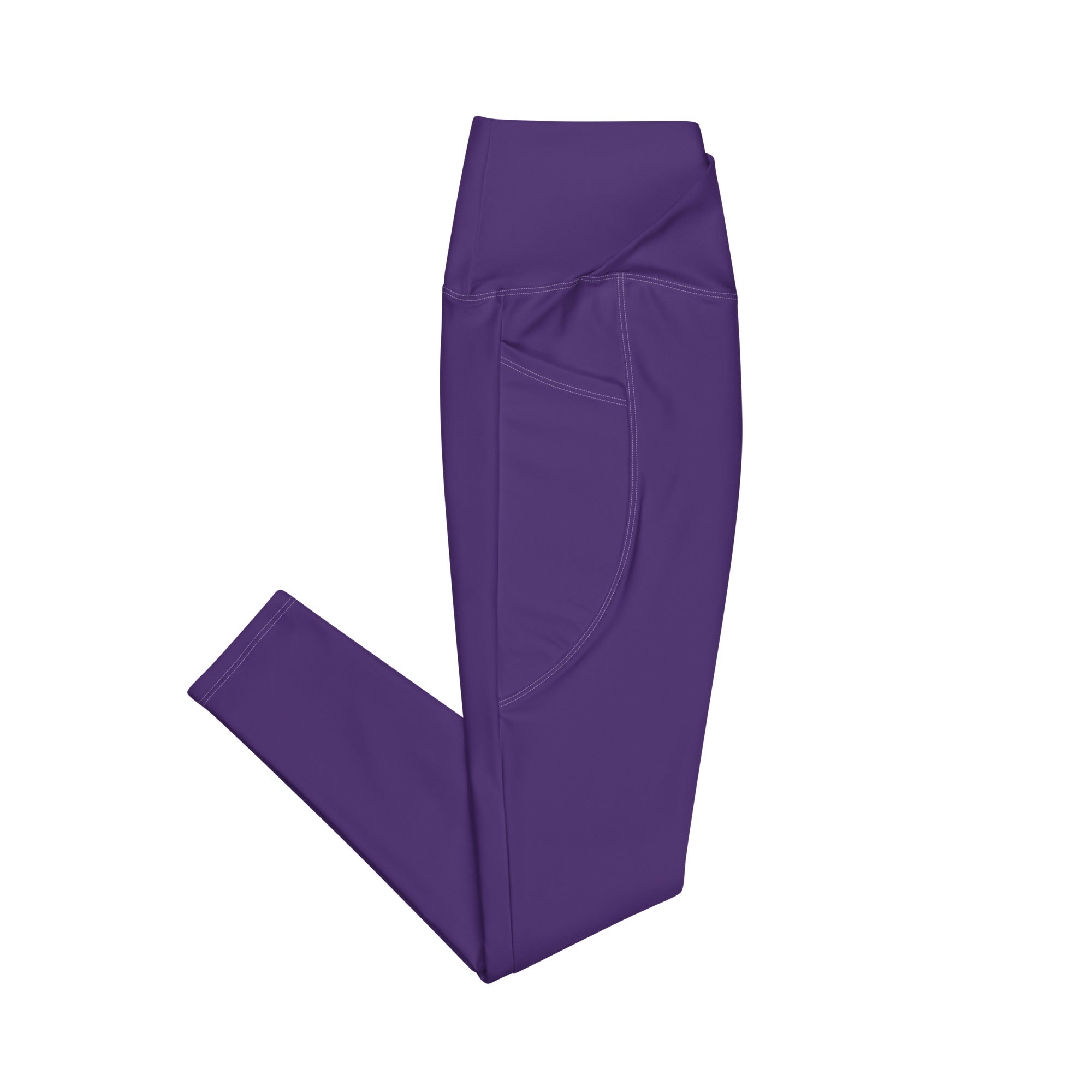 Women's Purple Flowers Crossover Leggings with Pockets Regular to