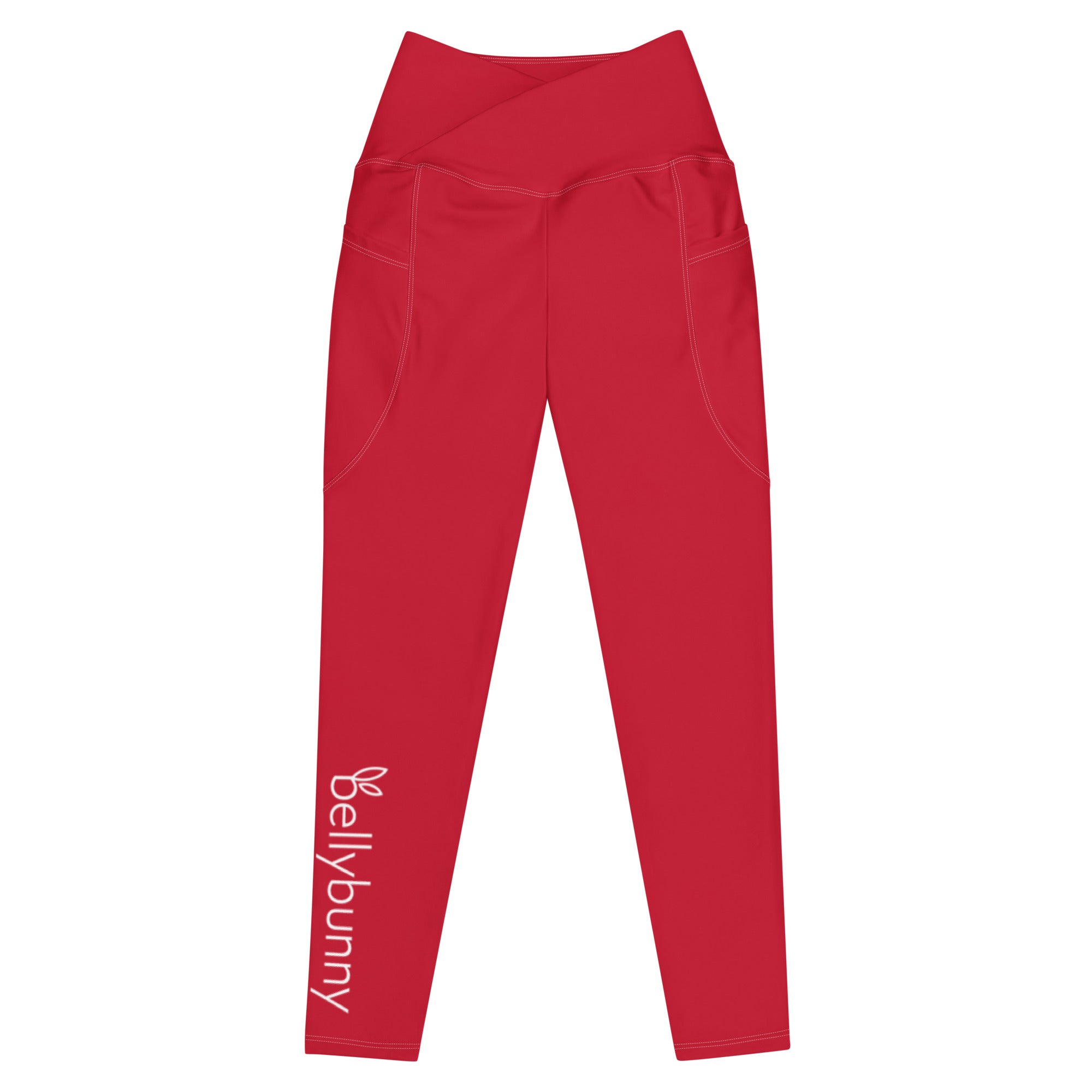 Bellybunny-Women's Crossover Leggings-Red with White Logo