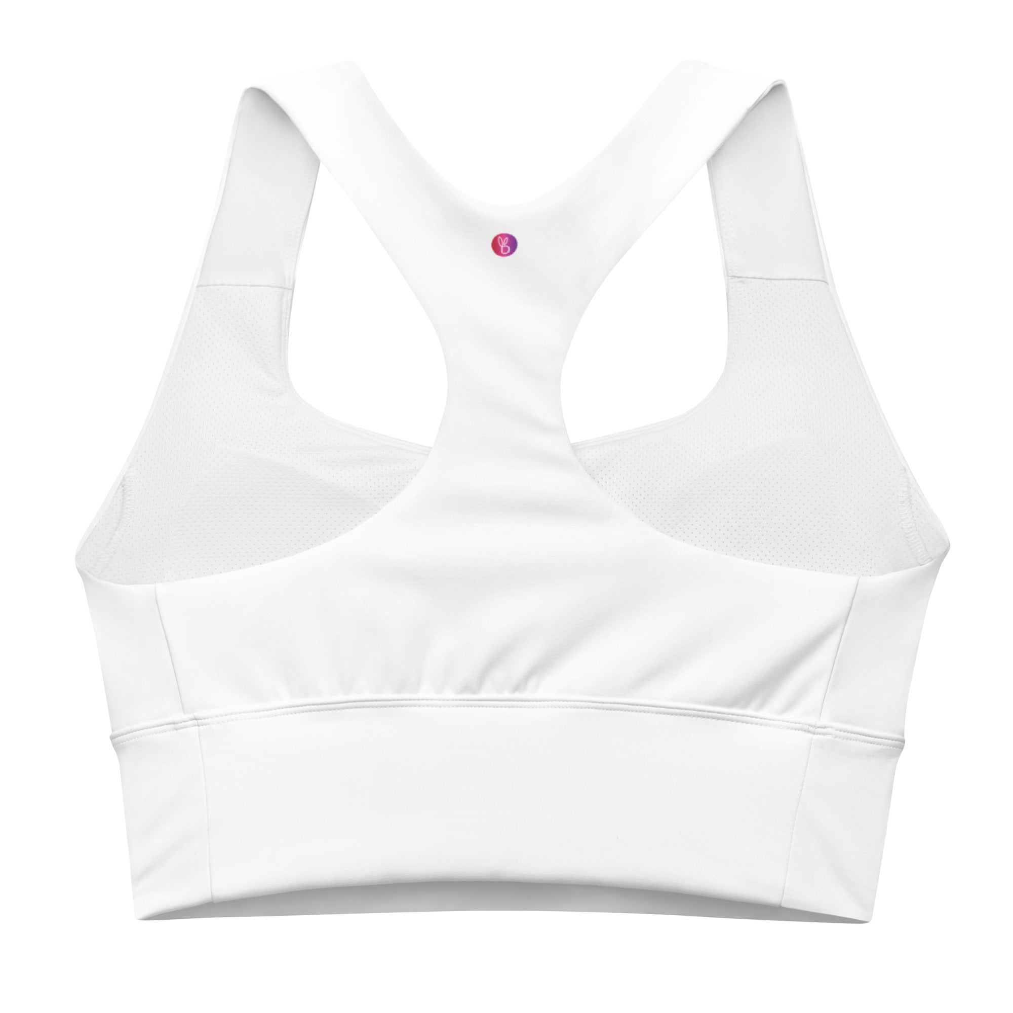 Bellybunny-Women's Longline Sports Bra-White with Pink Logo