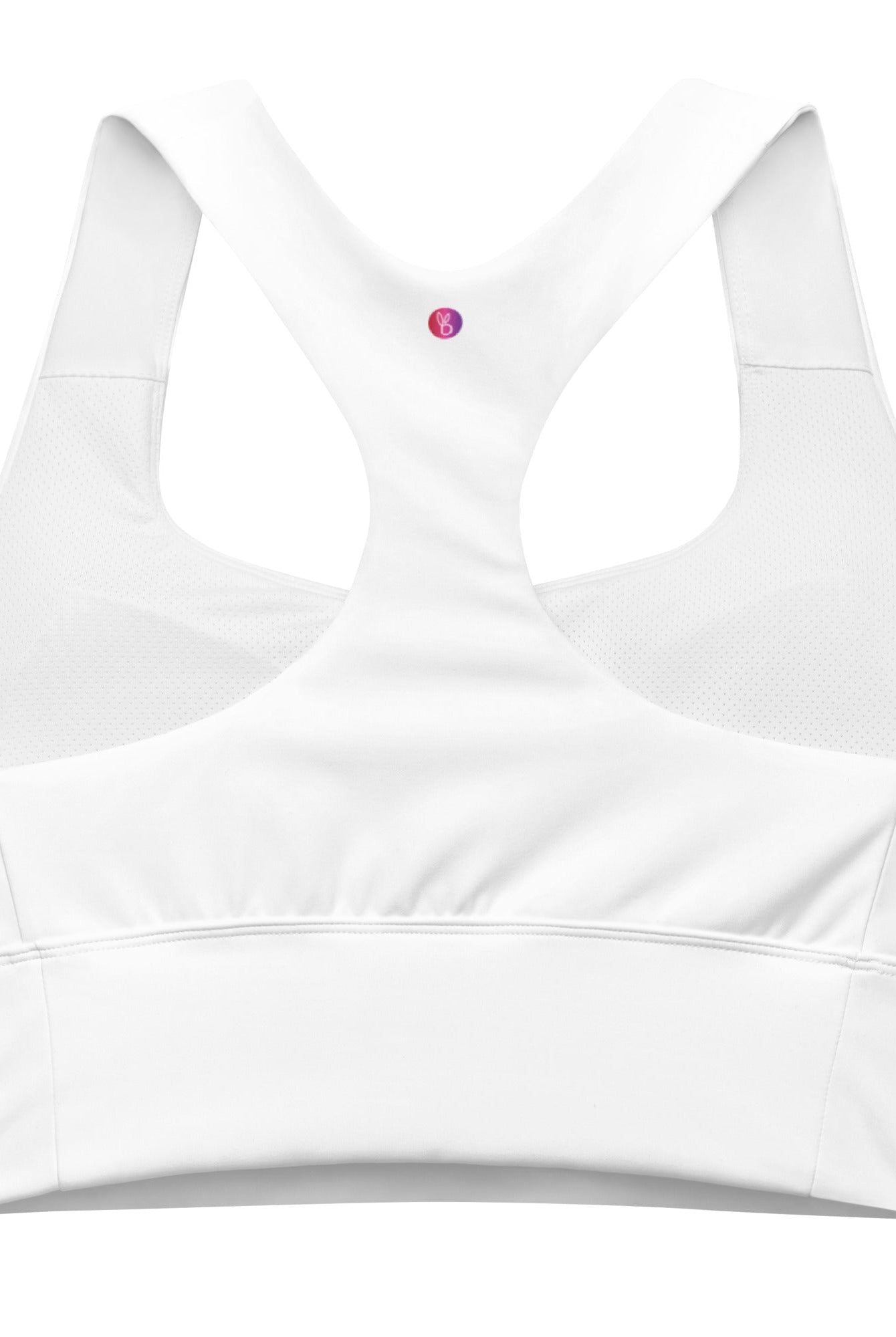 Bellybunny-Women's Longline Sports Bra-White with Rainbow Logo