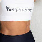 Bellybunny-Women's Longline Sports Bra-White with Black Logo