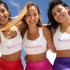 Bellybunny-Women's Longline Sports Bras-White withvarious color logos