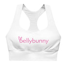 Bellybunny-Women's Longline Sports Bra- White with Pink Logo