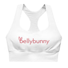 Bellybunny-Women's Longline Sports Bra-White with Red Logo