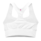 Bellybunny-Women's Longline Sports Bra-White with Purple Logo