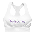 Bellybunny-Women's Longline Sports Bra-White with Purple Logo