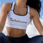 Bellybunny-Women's Sports Bra-White with black trim and black logo