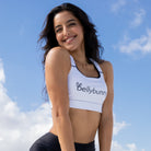 Bellybunny-Women's Sports Bra-White with black trim and black logo