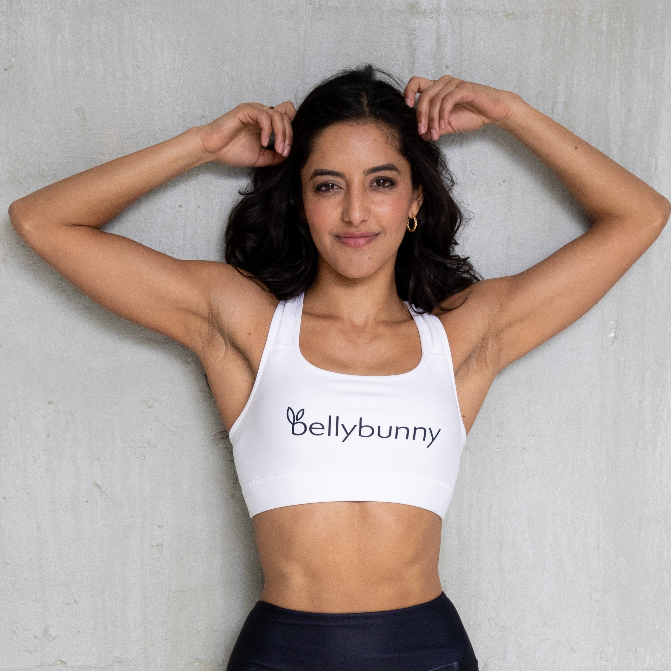 Bellybunny-Women's Sports Bra-White with black logo