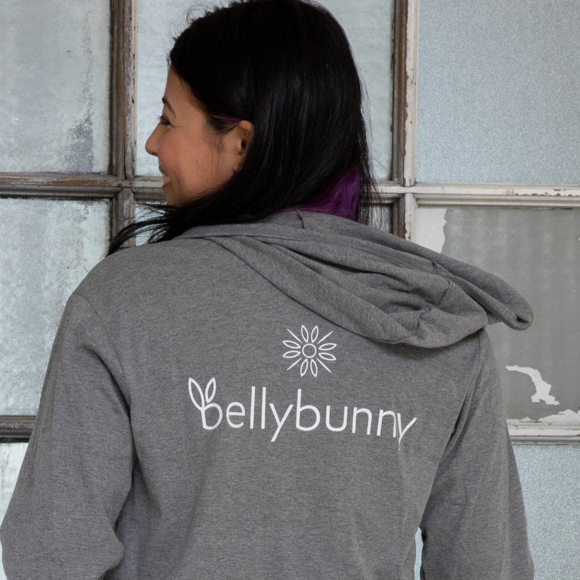 Bellybunny Women's Zip-Up Hoodie-grey with white logo