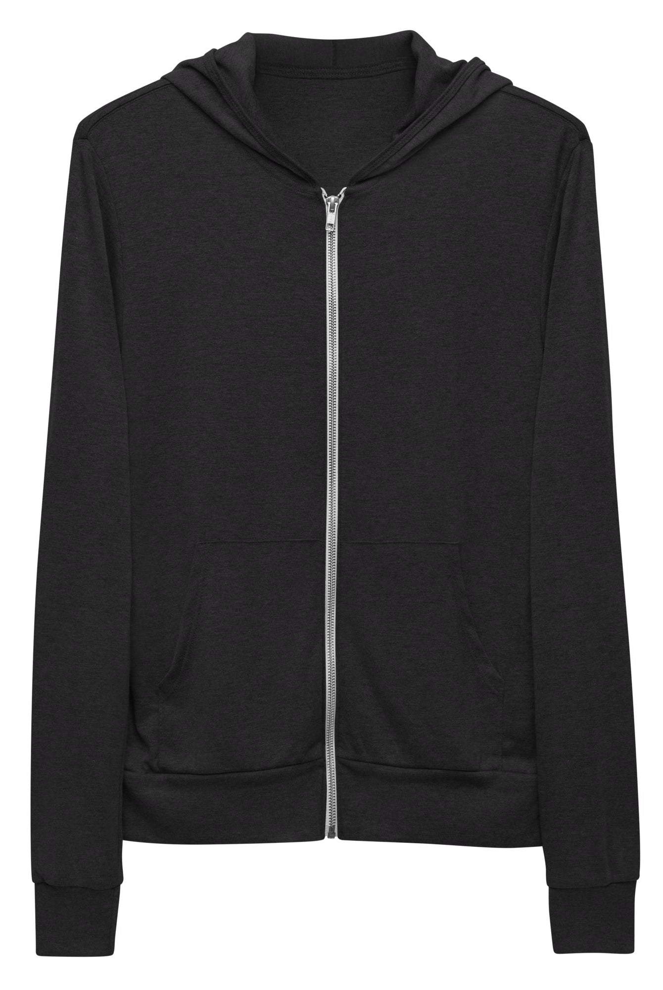Bellybunny Women's Zip-Up Hoodie-Charcoal black Triblend with white logo-front