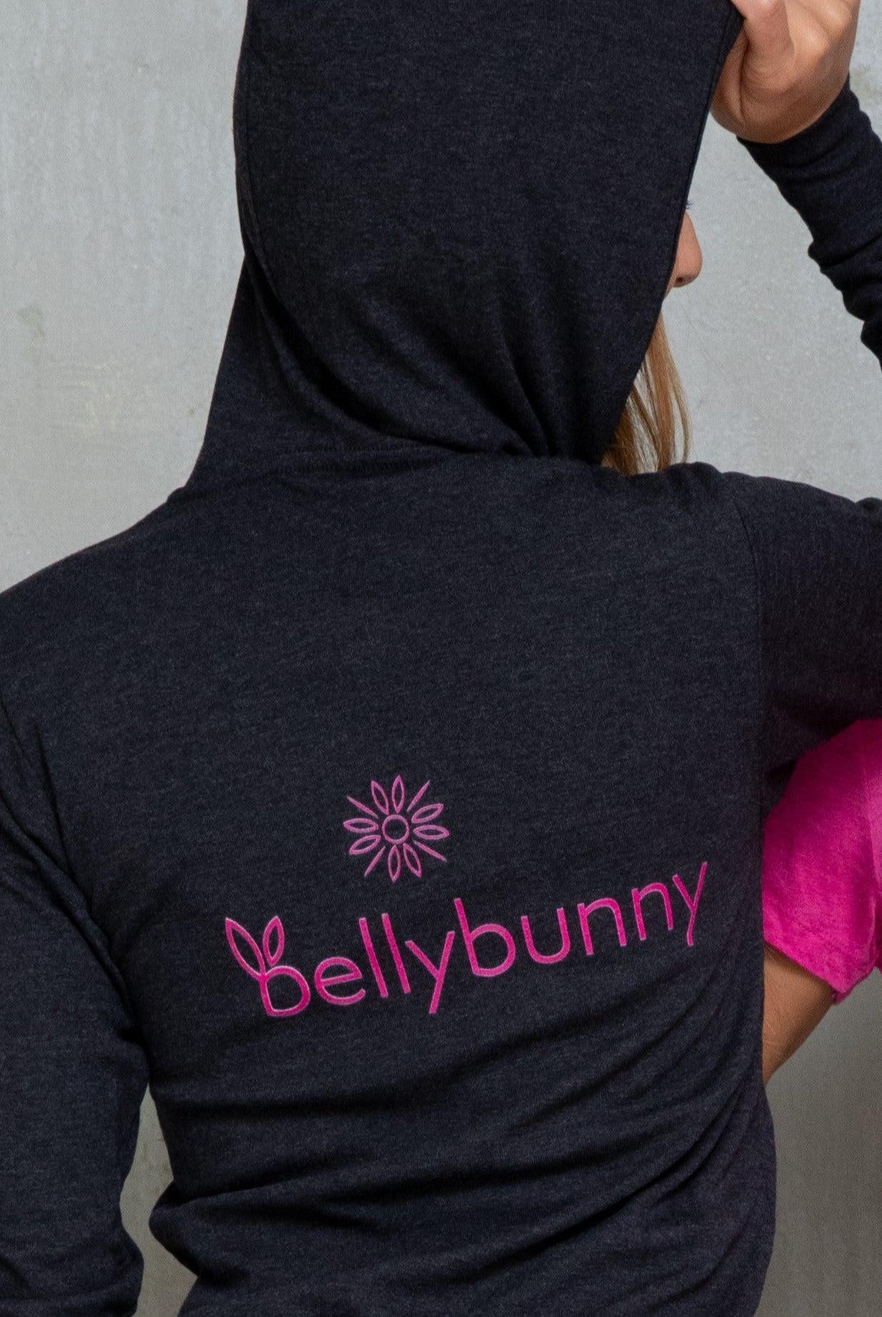 Bellybunny Women's Zip-Up Hoodie-Charcoal black Triblend-pink logo
