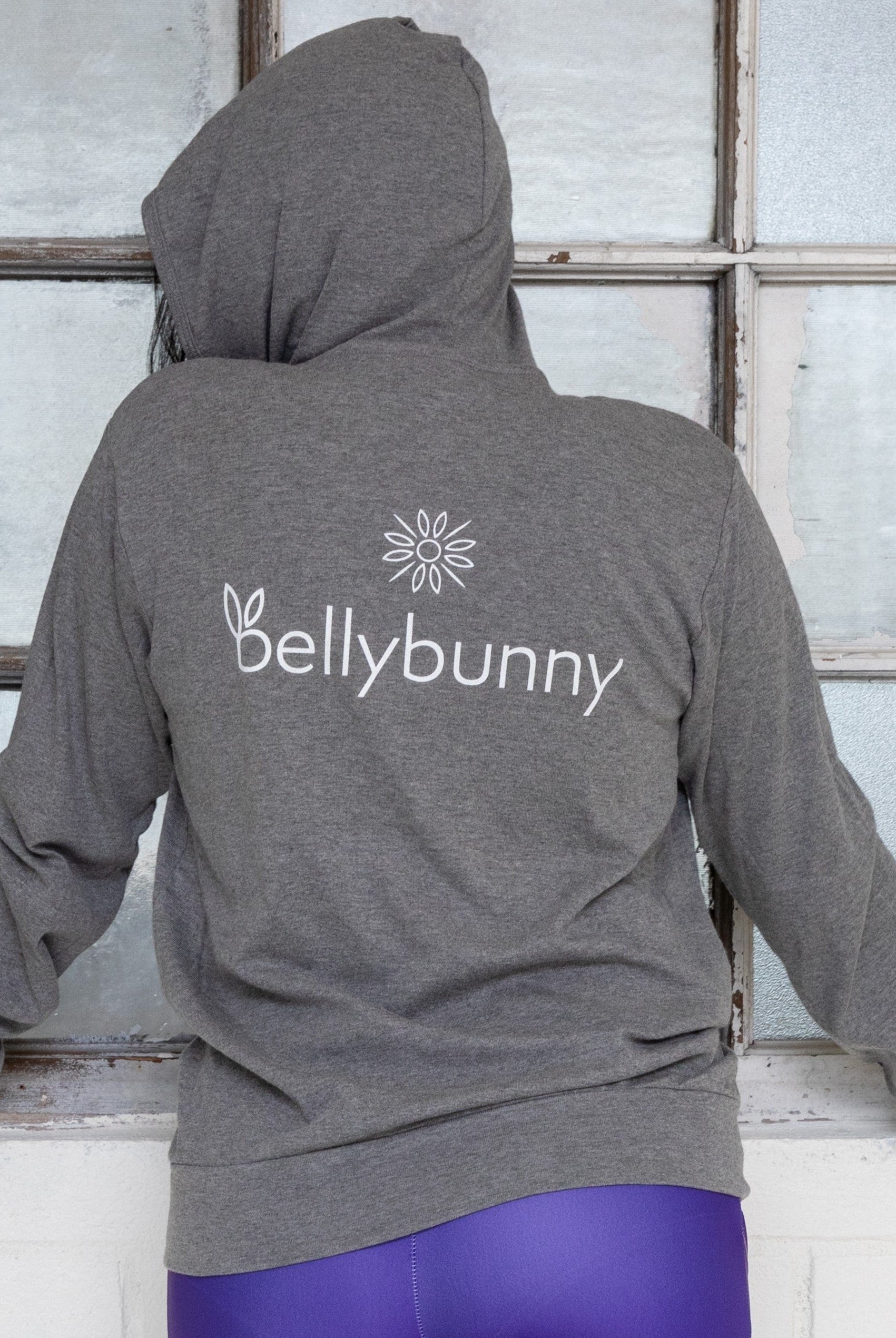 Bellybunny-Women's Zip-Up Hoodie- grey with white logo