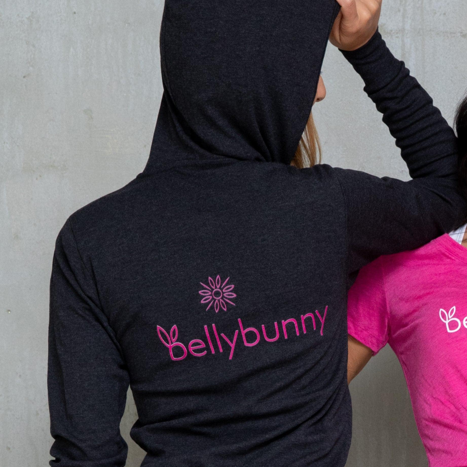 Bellybunny Women's Zip-Up Hoodie-Charcoal black Triblend-with pink logo