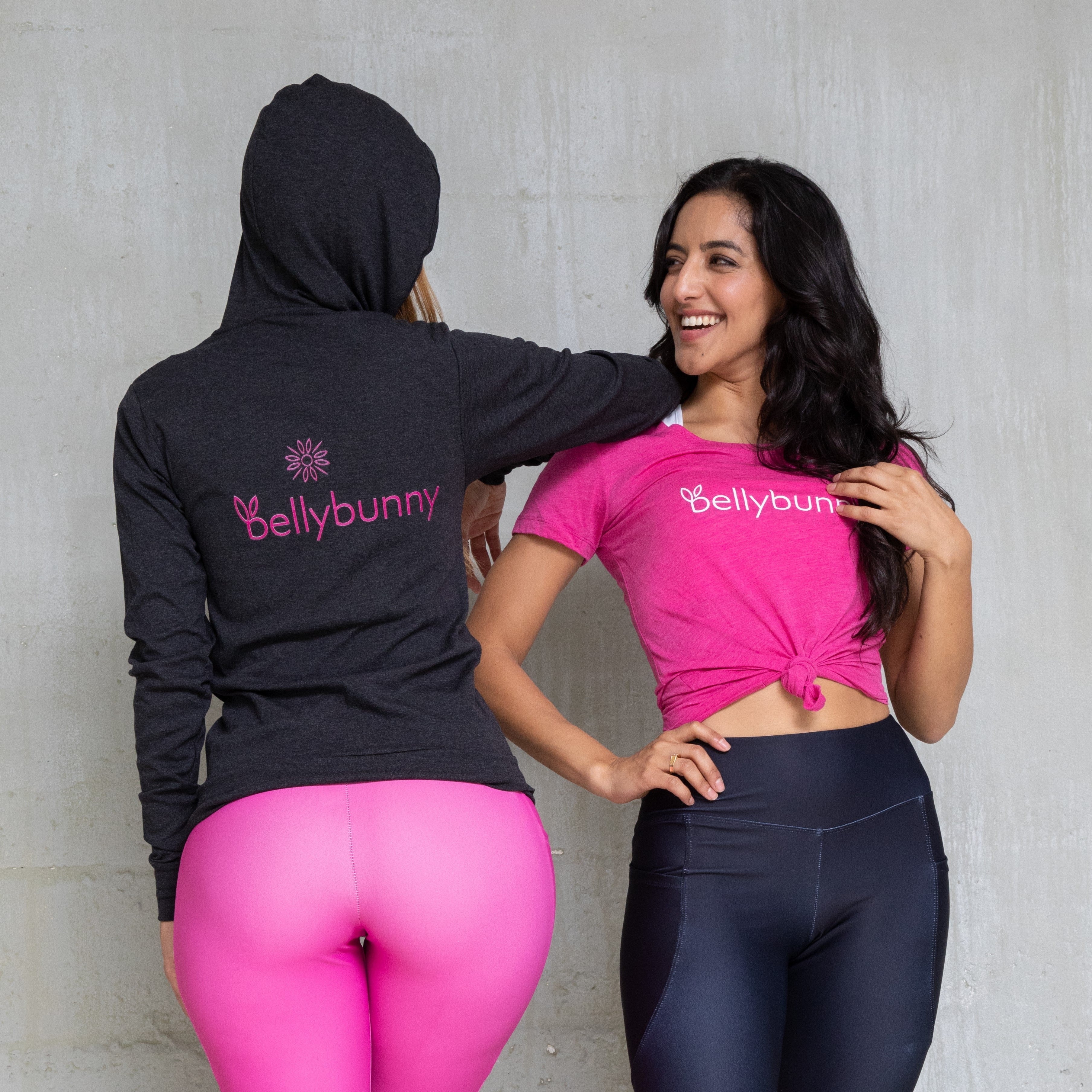 Bellybunny Women's Zip-Up Hoodie-Charcoal black Triblend-with pink logo