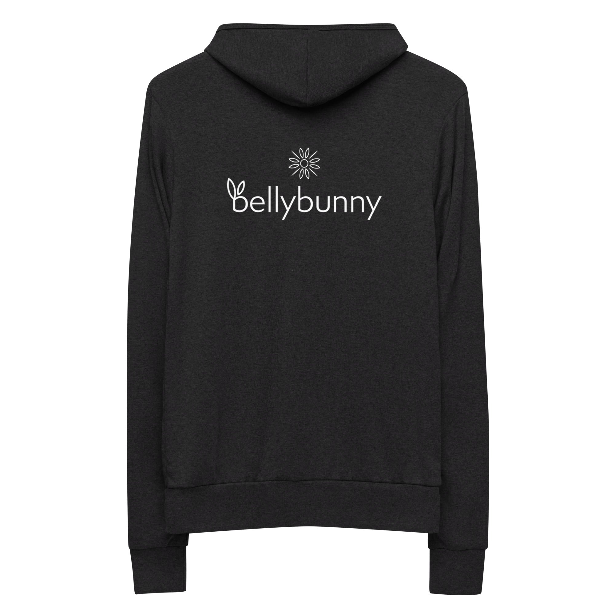 Bellybunny Women's Zip-Up Hoodie-Charcoal black Triblend-white logo
