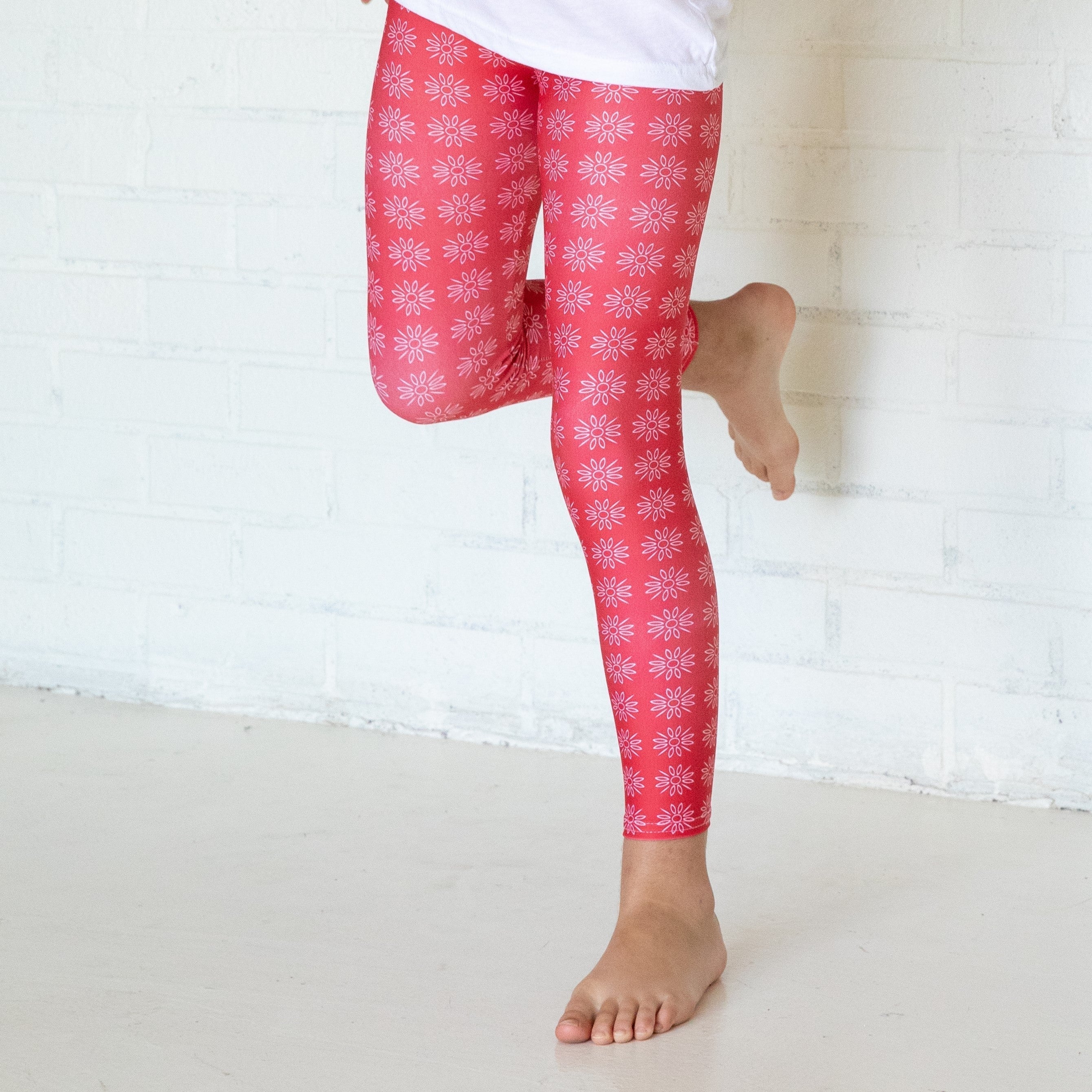 Bellybunny-Youth Leggings-red with sun pattern
