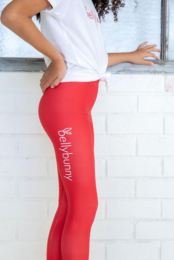 Bellybunny-Youth Leggings-red with white logo-side