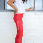 Bellybunny-Youth Leggings-red with white logo-side