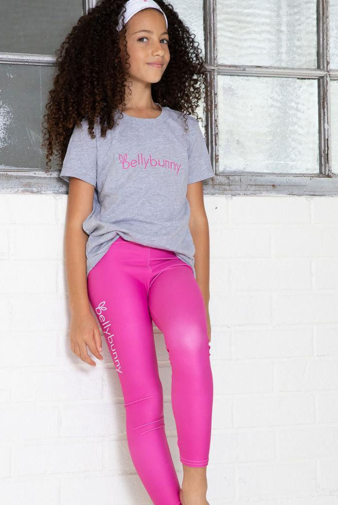 Bellybunny-Youth Leggings-pink with white logo