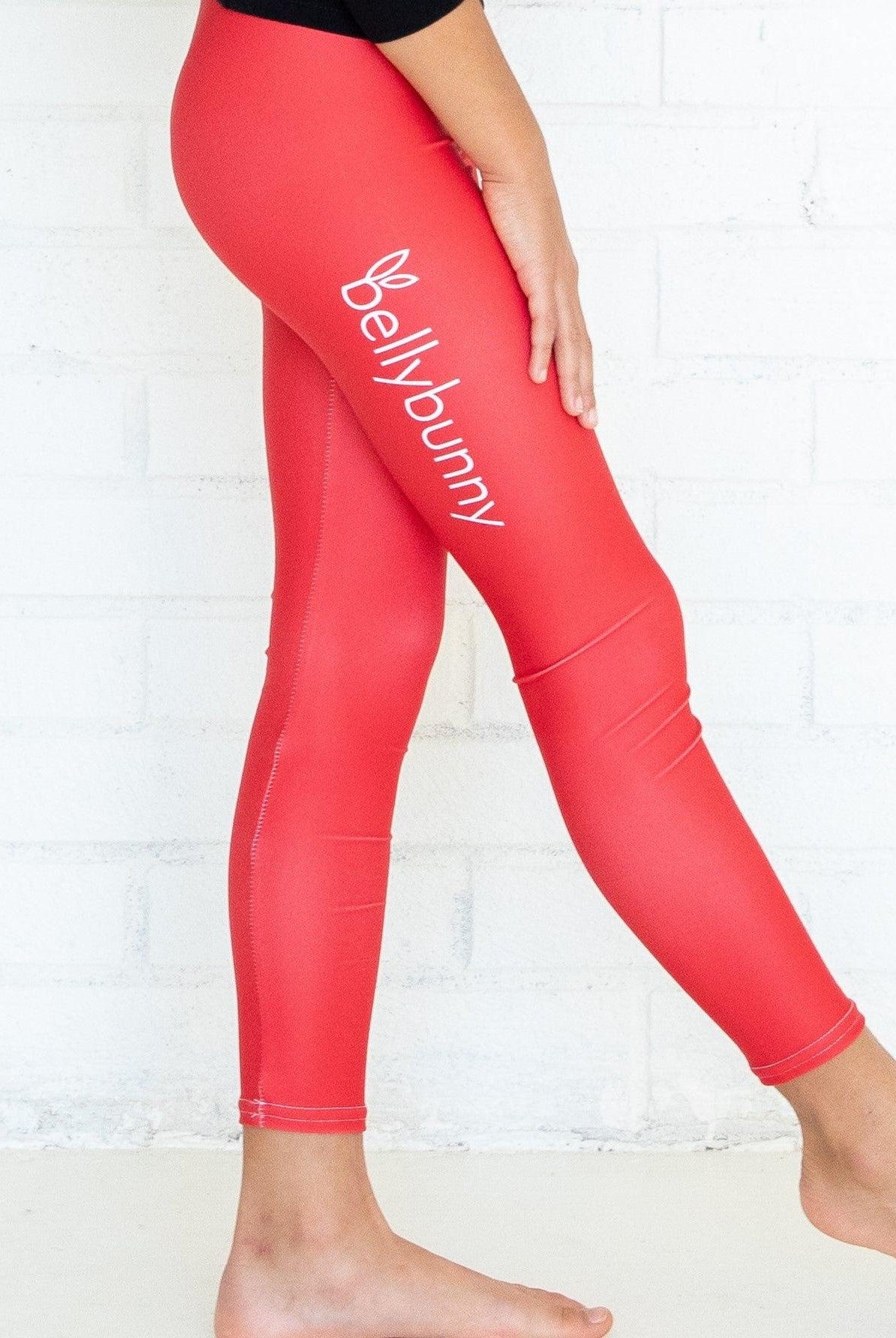 Bellybunny-Youth Leggings-red with white logo-side