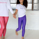 Bellybunny-Youth Leggings-purple with white sun pattern and red with white sun pattern