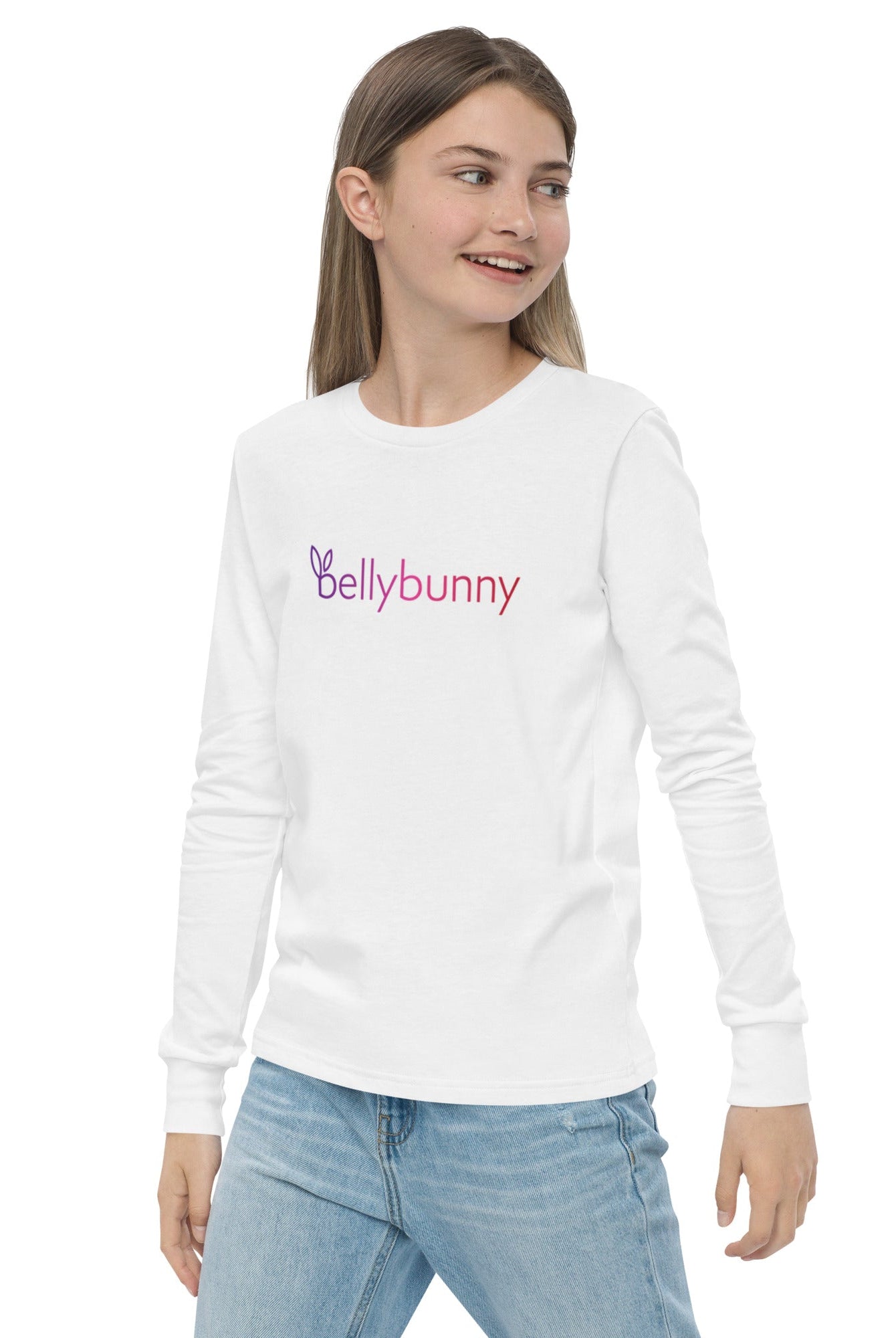 Bellybunny-Youth Long Sleeve T-Shirt-white with rainbow logo