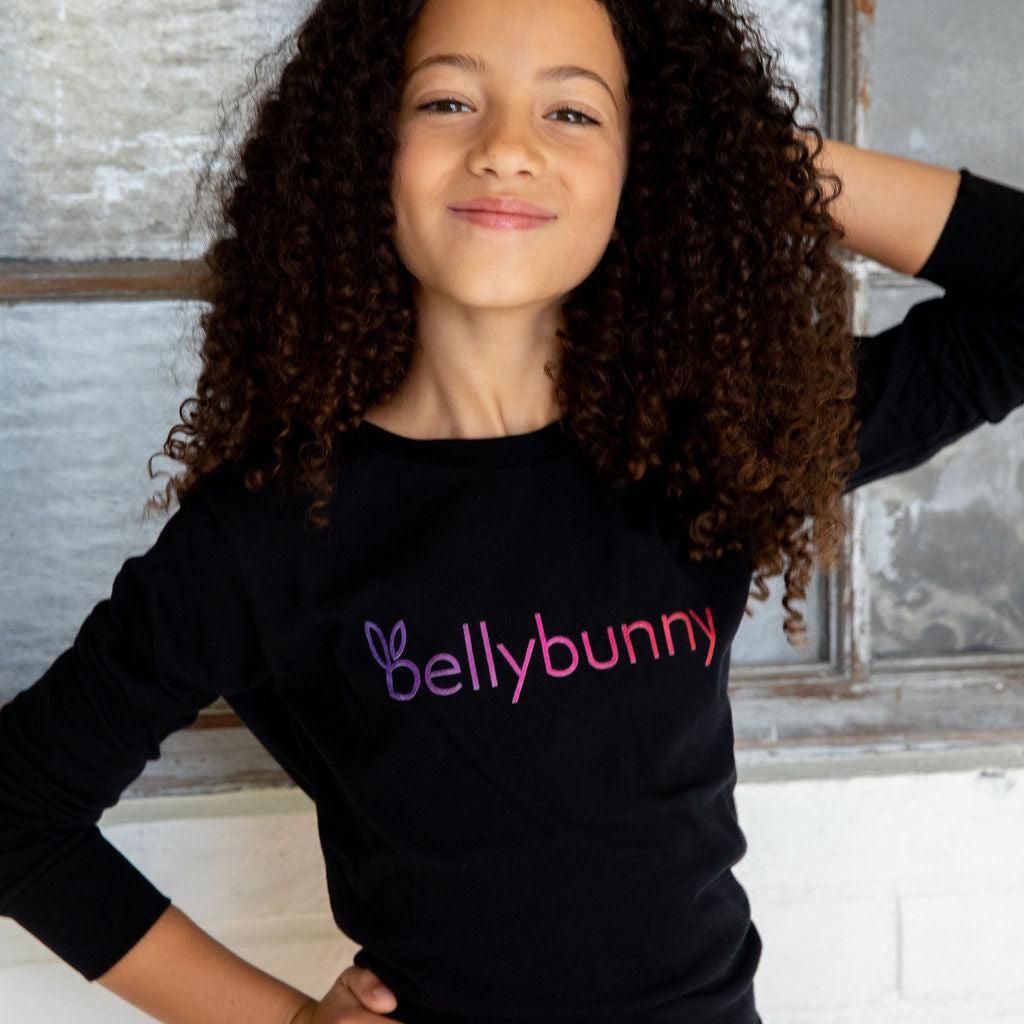 Bellybunny-Youth Long Sleeve T-Shirt-black with rainbow logo