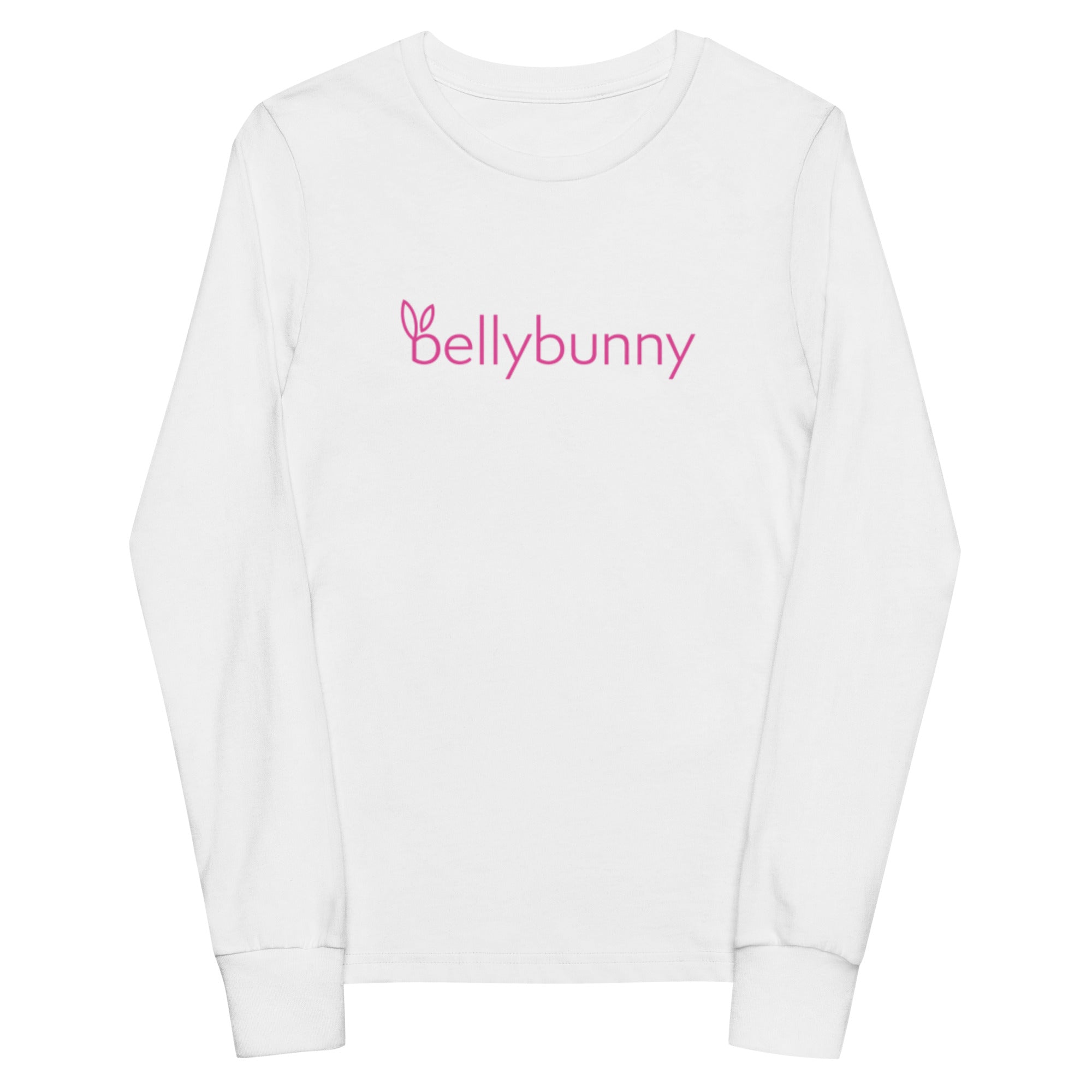 Bellybunny-Youth Long Sleeve T-Shirt-White with pink logo