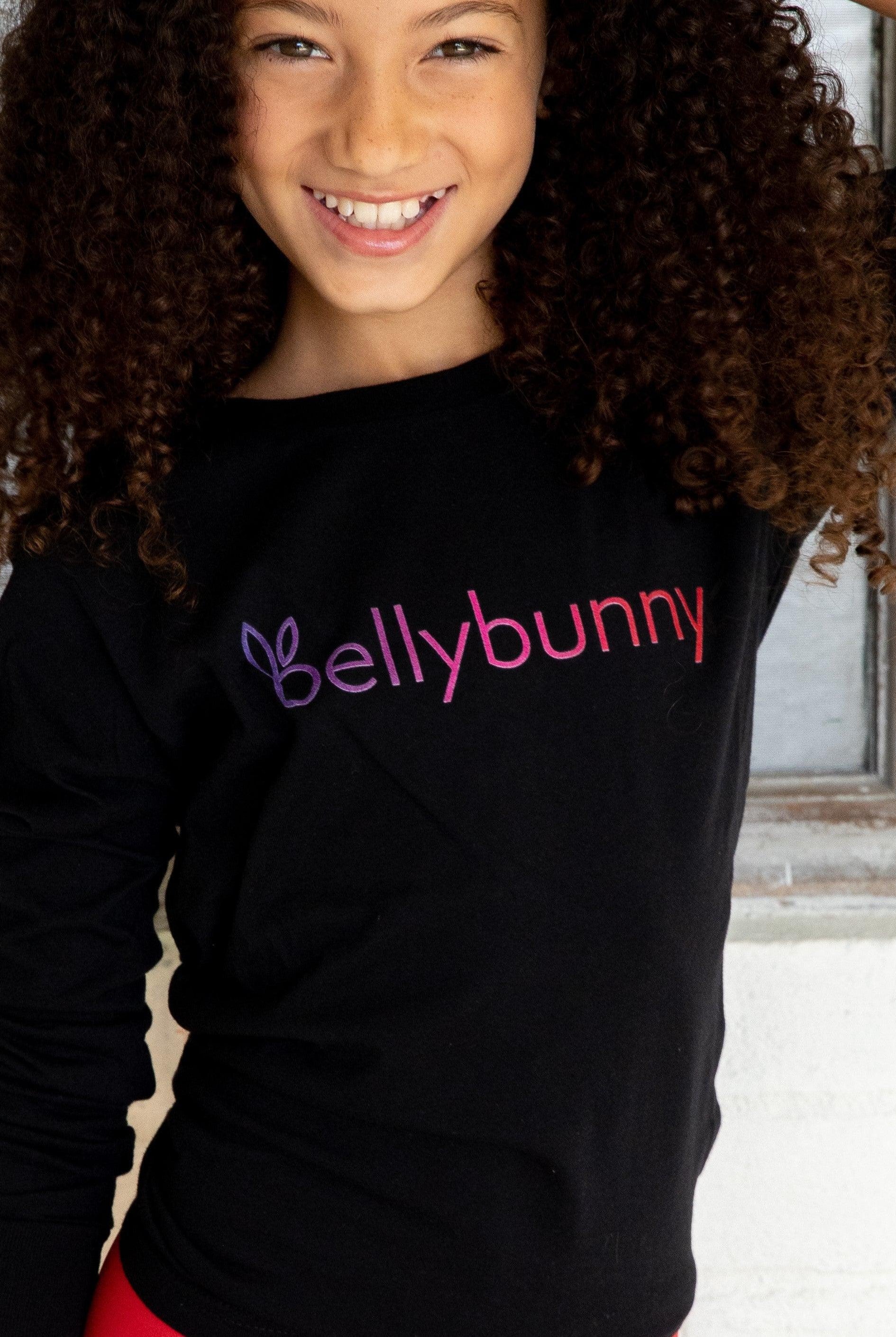 Bellybunny-Youth Long Sleeve T-Shirt-black with rainbow logo