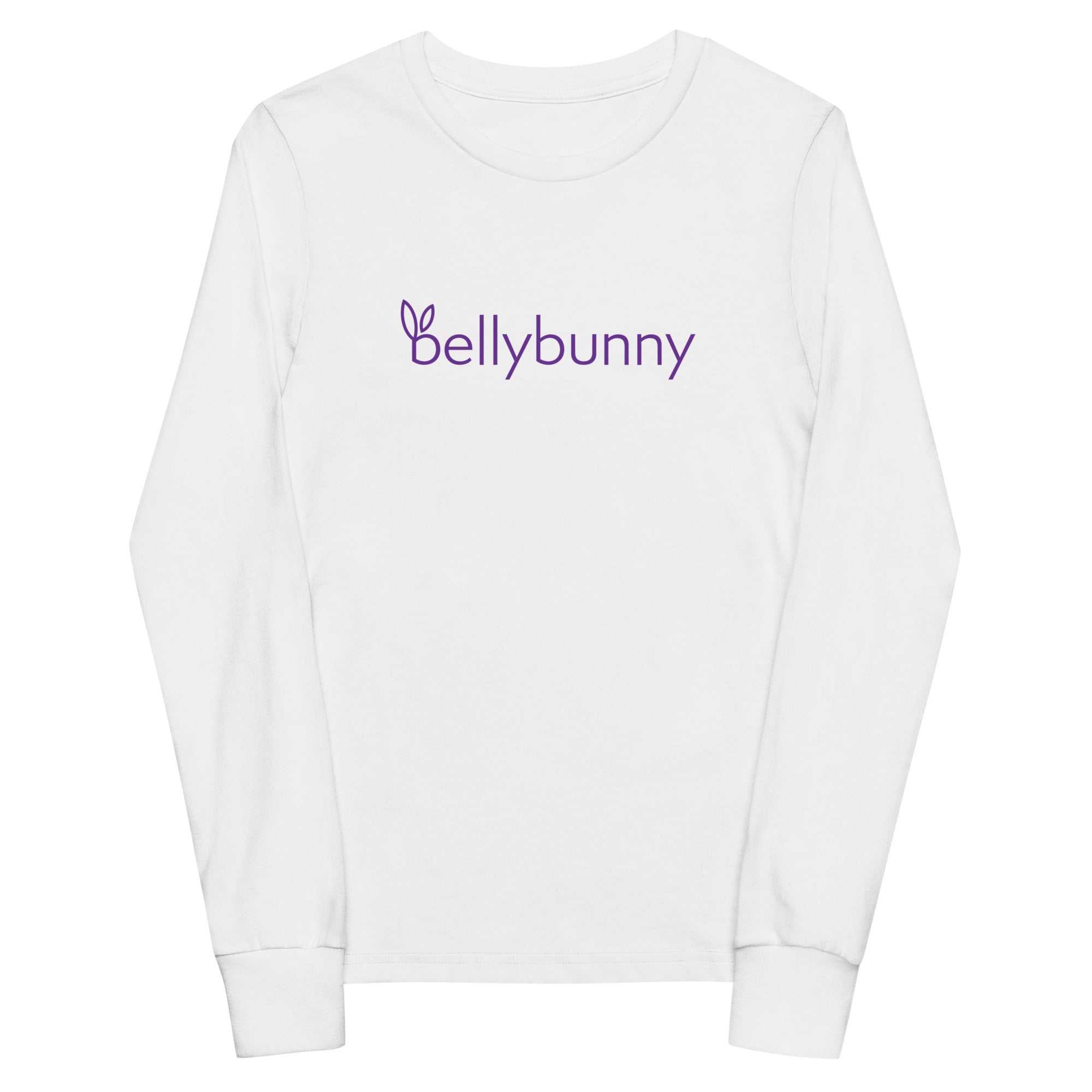 Bellybunny-Youth Long Sleeve T-Shirt-white with purple logo