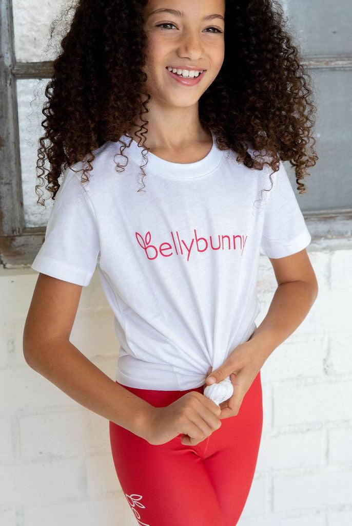 Bellybunny-Youth Short Sleeve T-Shirt-White with red logo