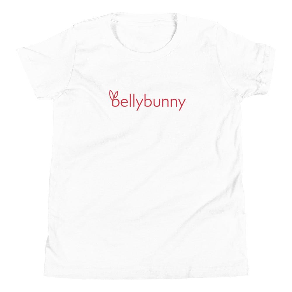 Bellybunny-Youth Short Sleeve T-Shirt-White with red logo