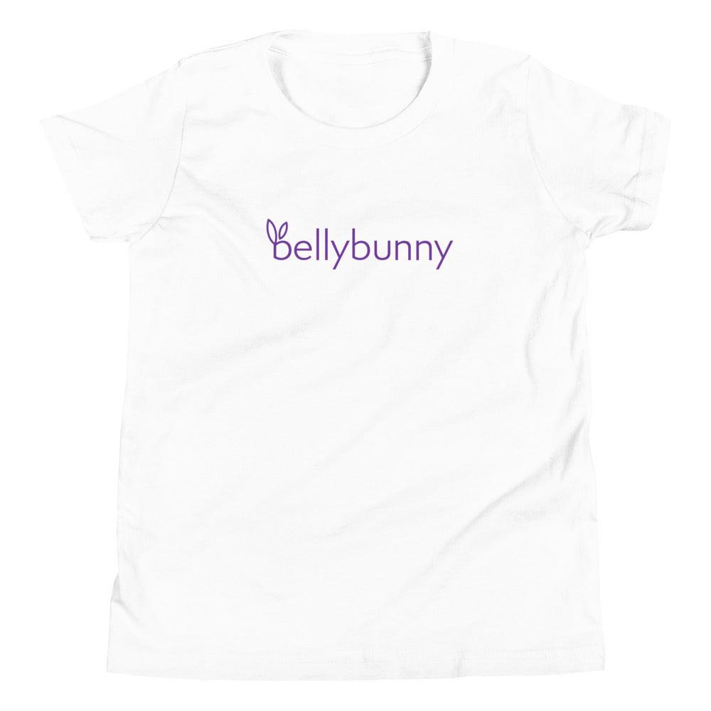 Bellybunny-Youth Short Sleeve T-Shirt-white with purple logo