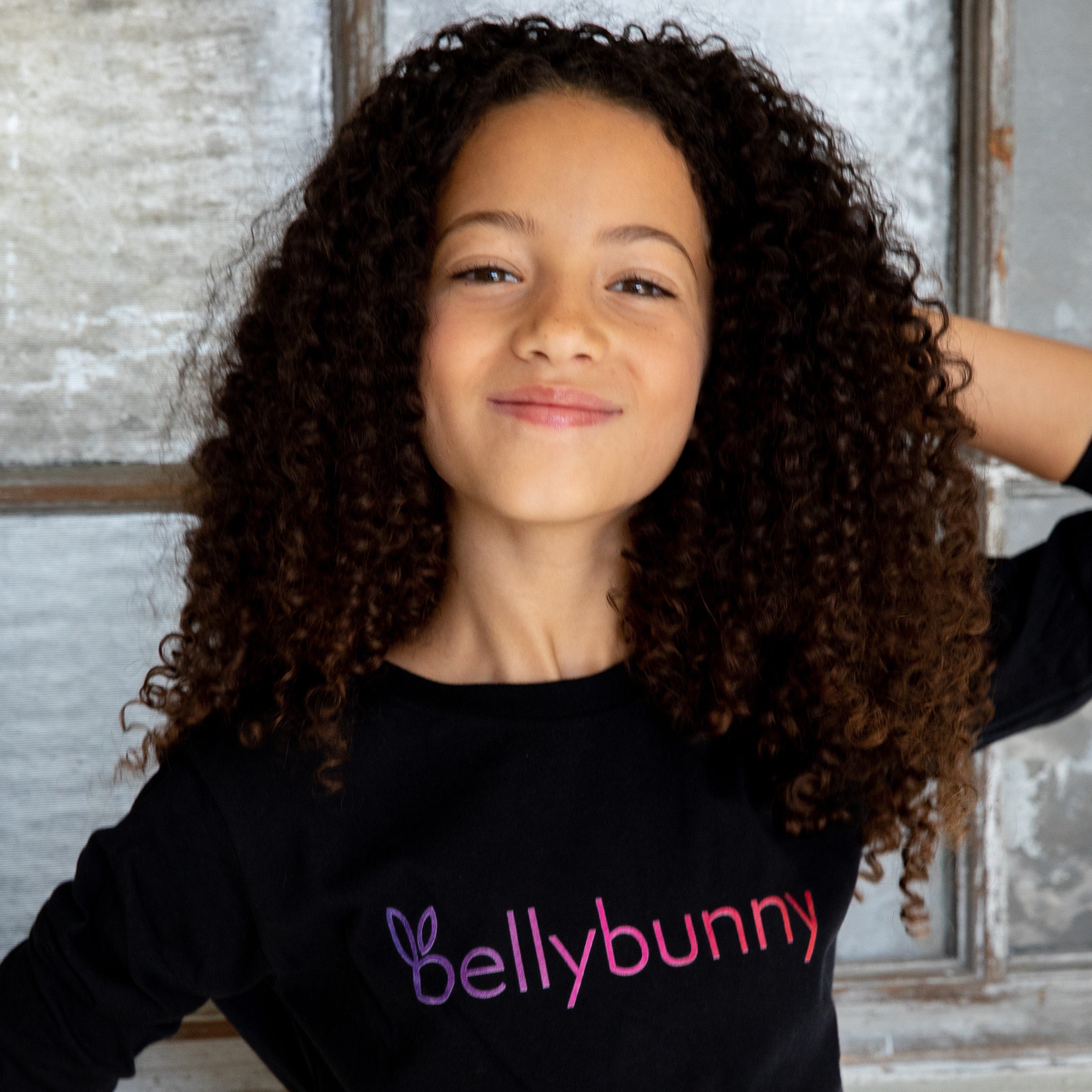 Bellybunny YOuth Long Sleeve Black T-shrit with rainbow logo